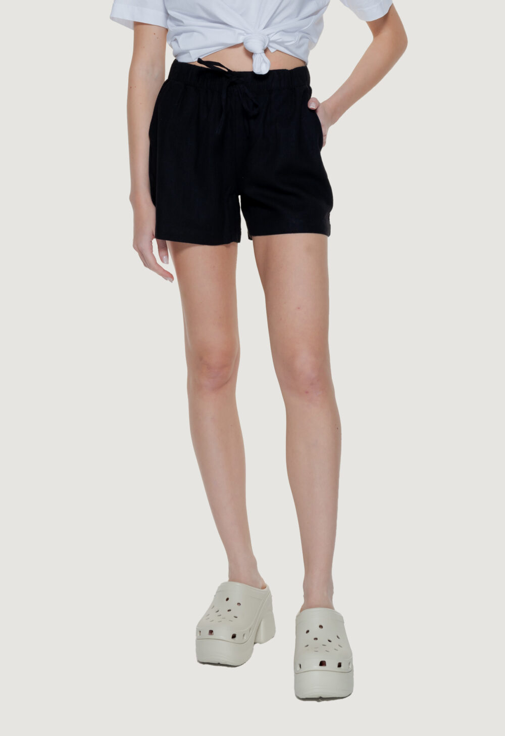 Shorts Only Onlcaro Mw Linen B Pull-Up Cc Nero - Foto 1