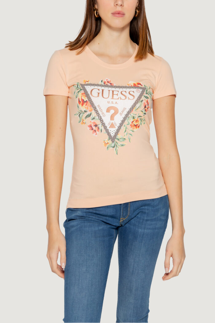 T-shirt Guess SS CN TRIANGLE FLOWERS Pesca