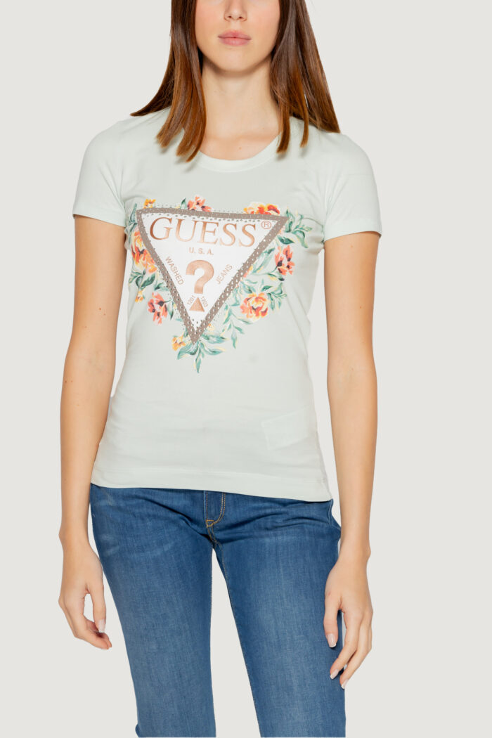 T-shirt Guess SS CN TRIANGLE FLOWERS Tiffany