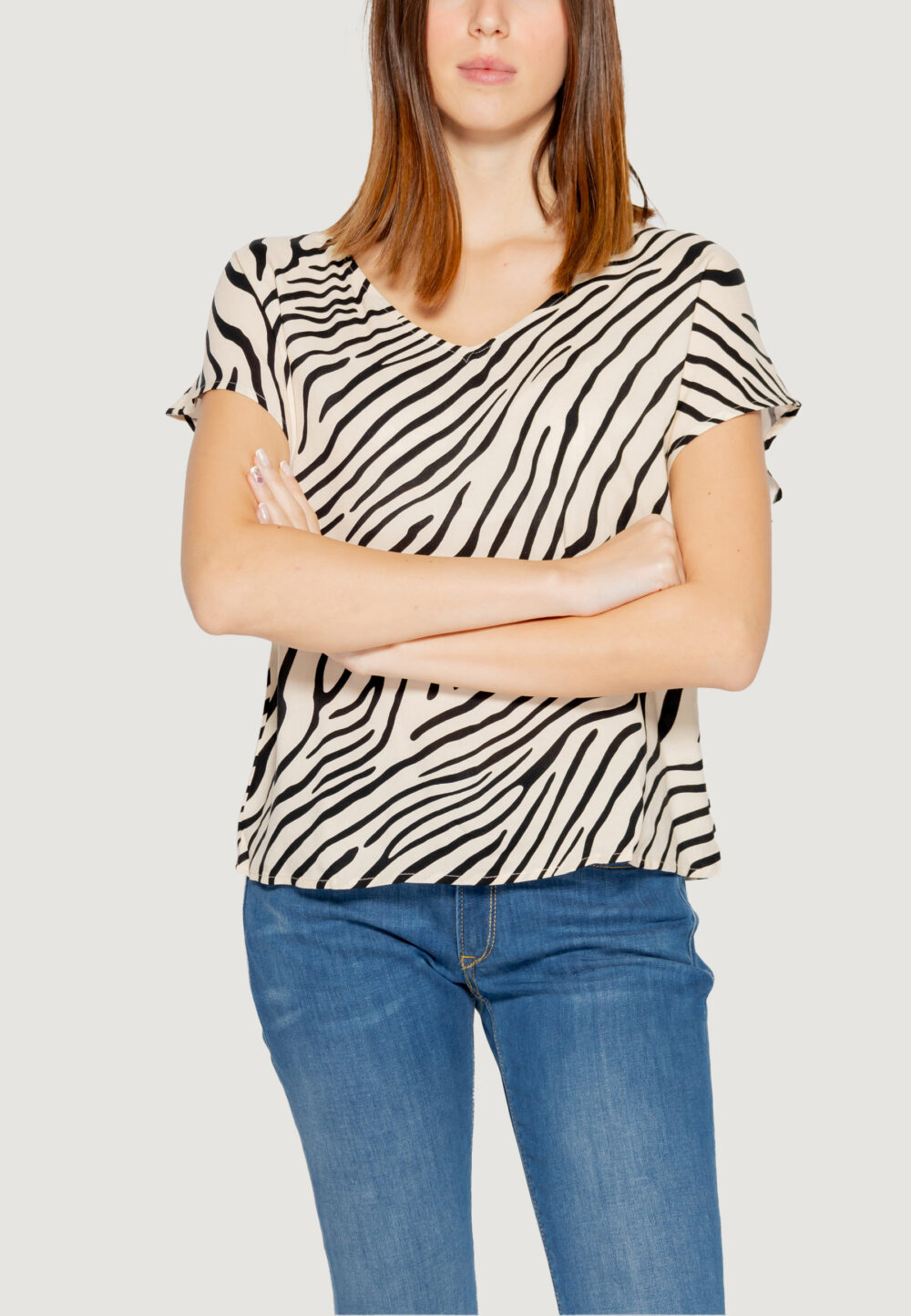 T-shirt Jacqueline de Yong JDYSTARR LIFE S/S V-NECK TOP WVN Bianco - Foto 1