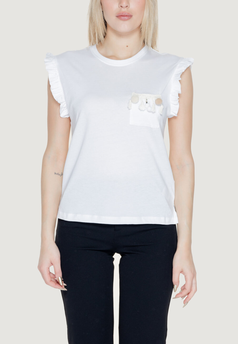 T-shirt Only ONLFILIPPA S/S DETAIL POCKET TOP JRS Bianco - Foto 1