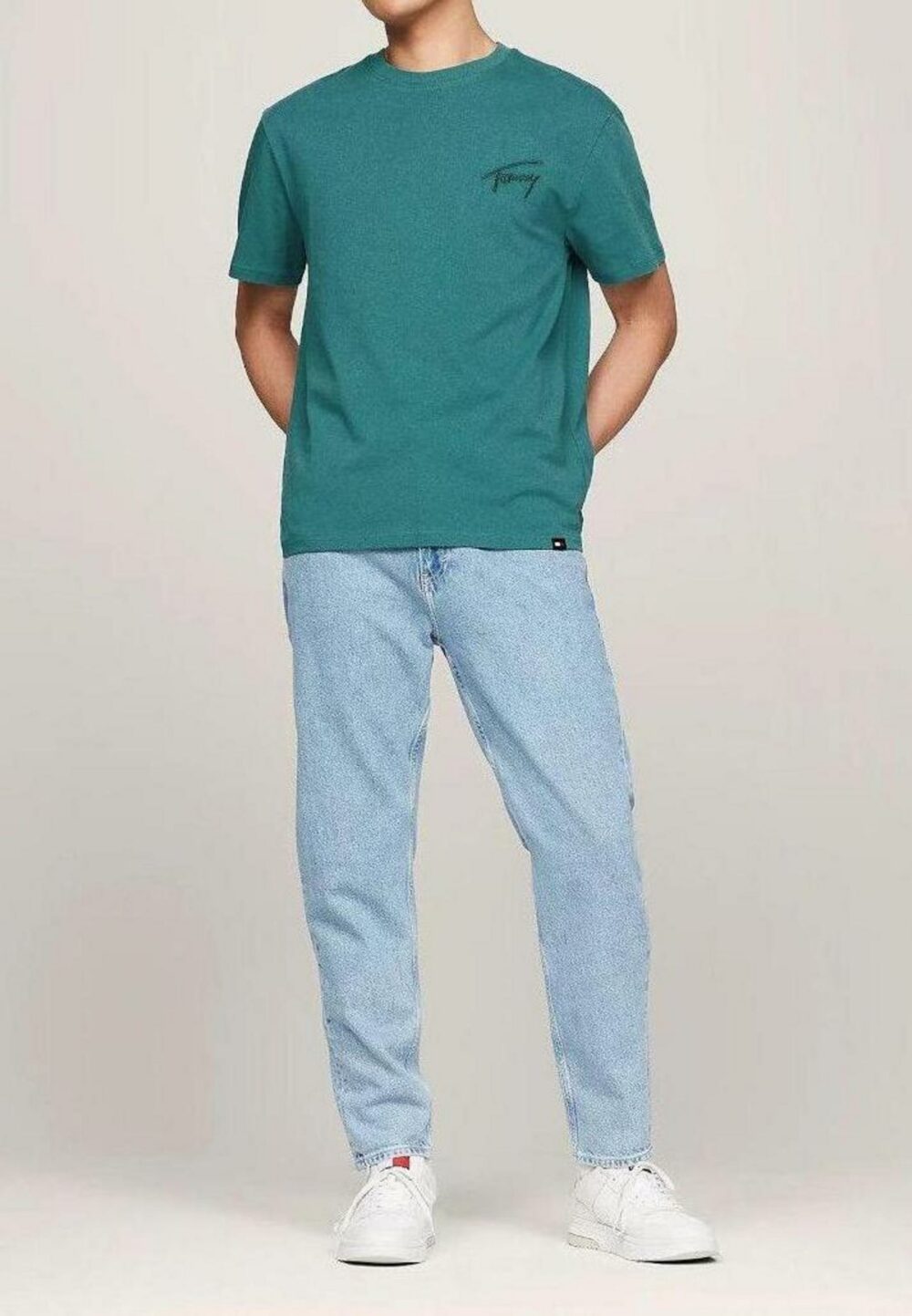 T-shirt Tommy Hilfiger Jeans REG SIGNATURE Petrolio - Foto 4