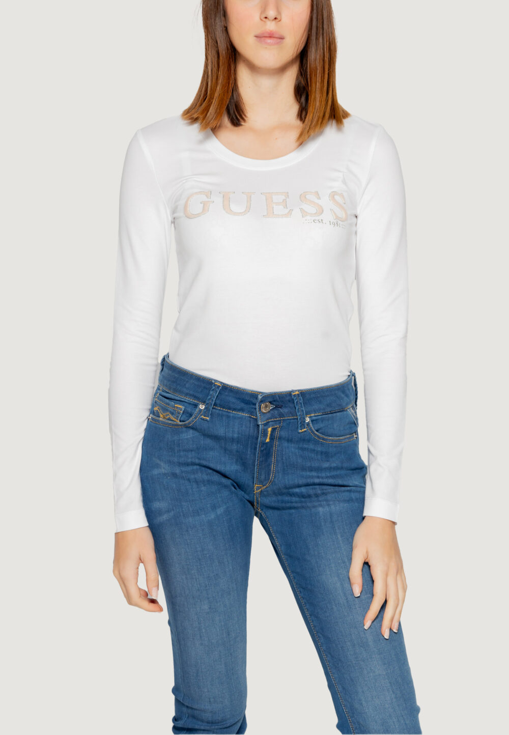 T-shirt manica lunga Guess LS RN PONY HAIR Bianco - Foto 1