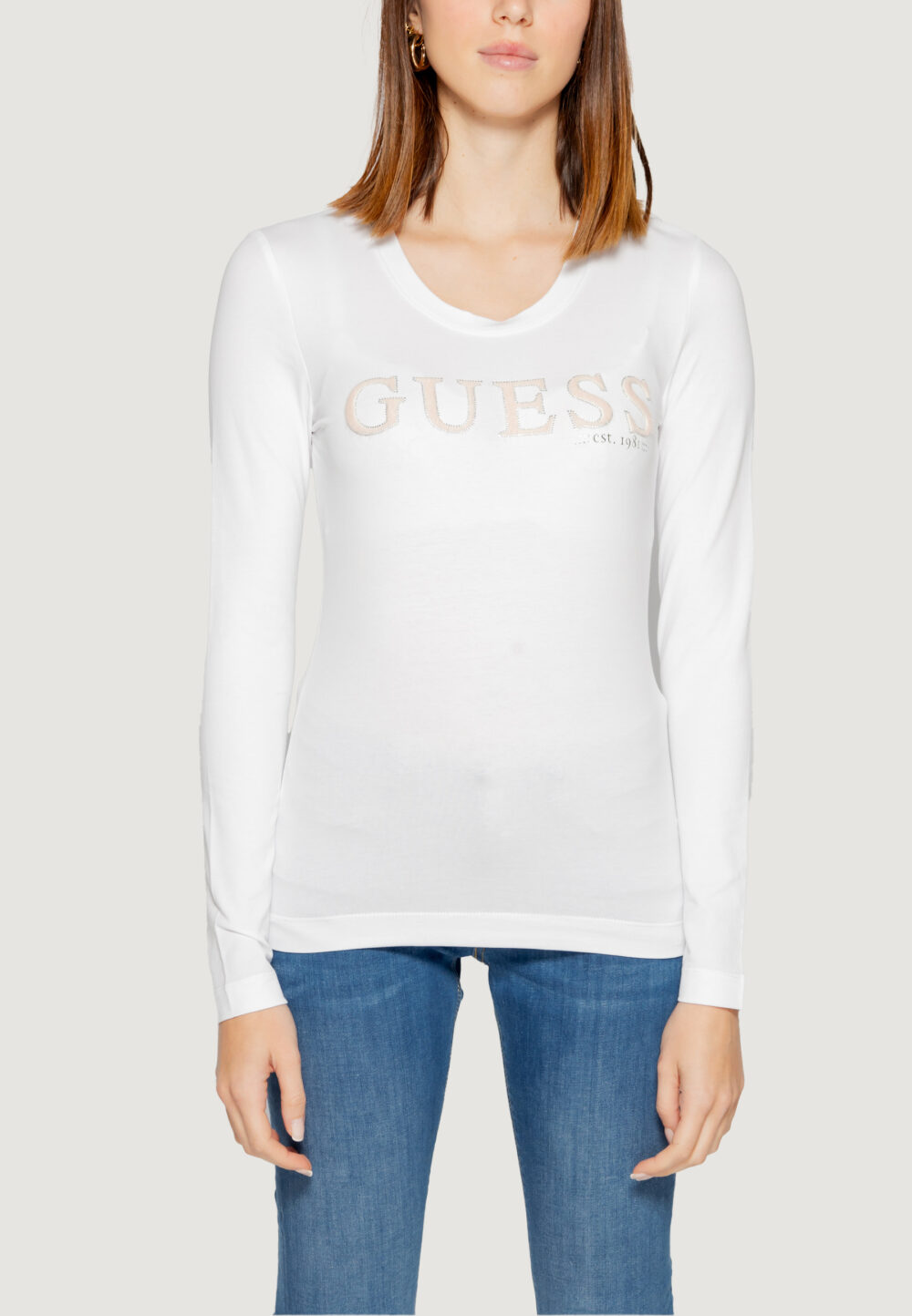 T-shirt manica lunga Guess LS RN PONY HAIR Bianco - Foto 4