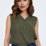 Blusa manica corta Only ONLJETTE LIFE S/L TOP WVN NOOS Verde Oliva - Foto 3