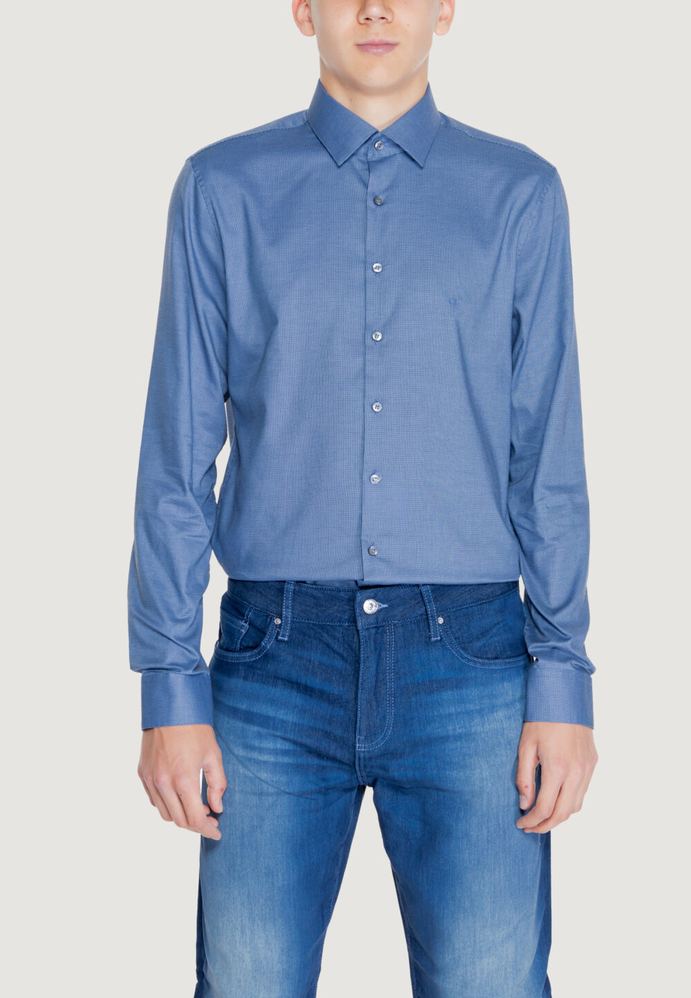 Camicia manica lunga Calvin Klein MICRO STRUCTURE Blu - Foto 1