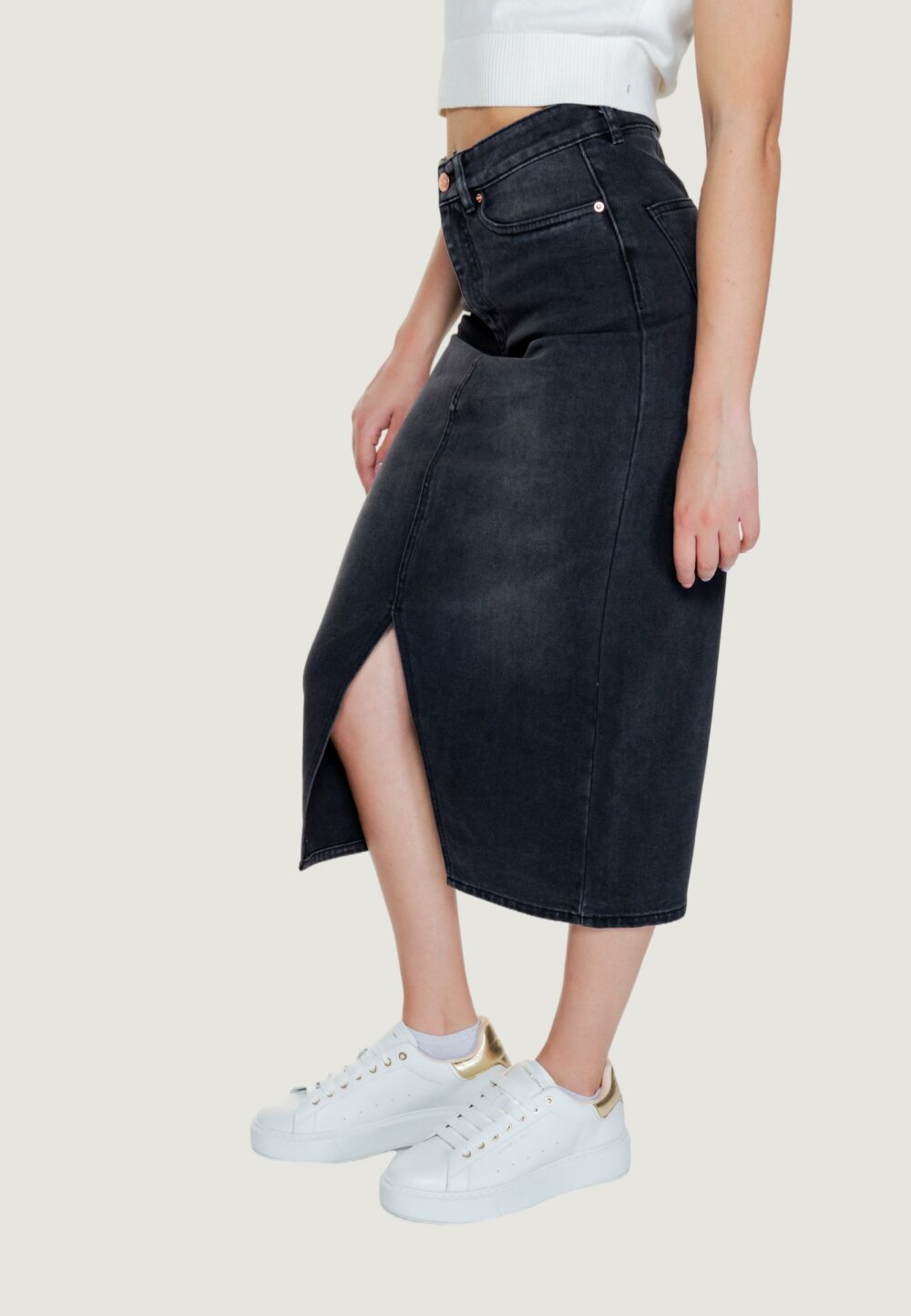 Gonna lunga Vero Moda VMVERI HR CALF DENIM SKIRT GA MIX NOOS Nero - Foto 5