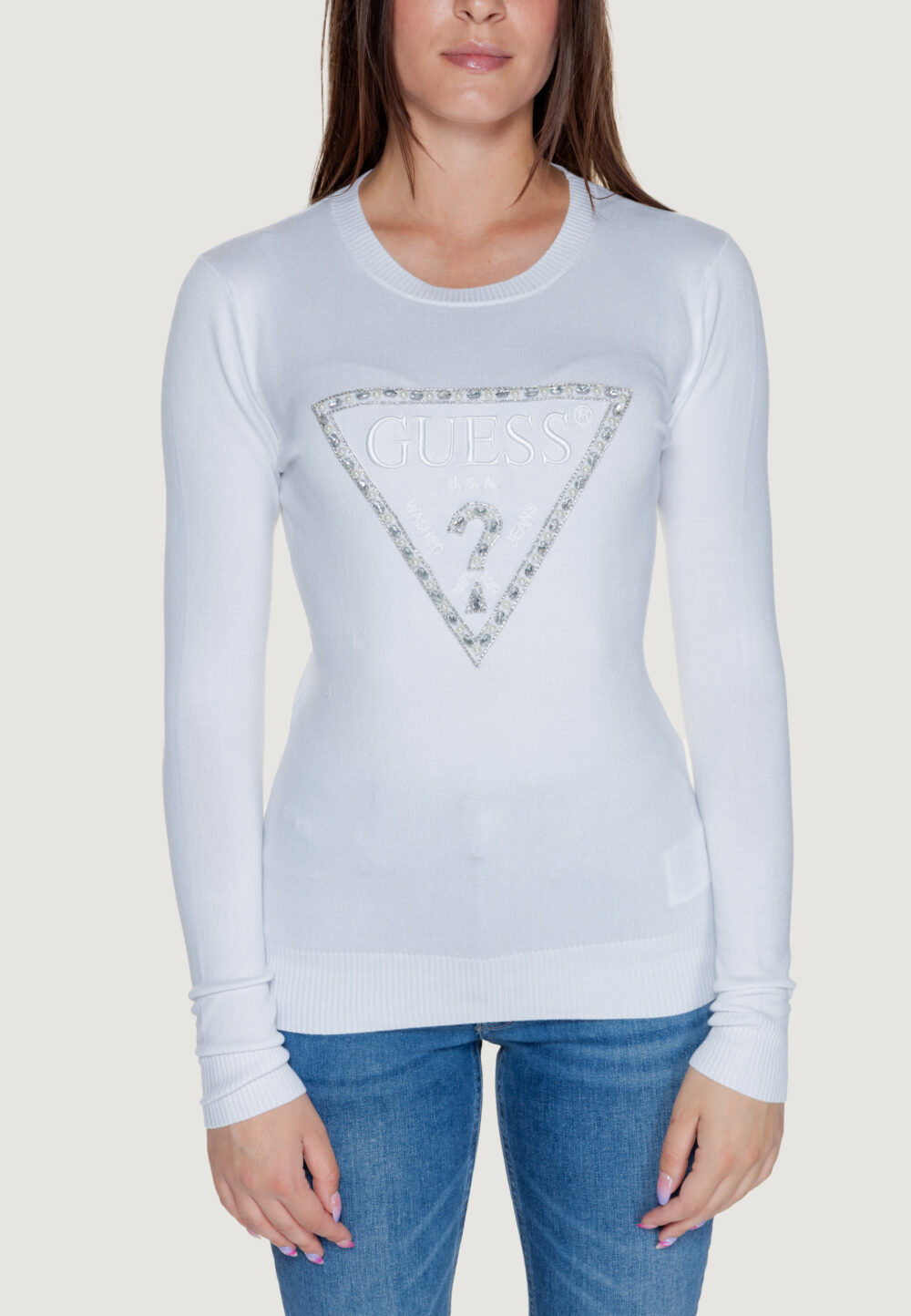 Maglia Guess RYLIE TRIANGLE LOGO Bianco - Foto 5