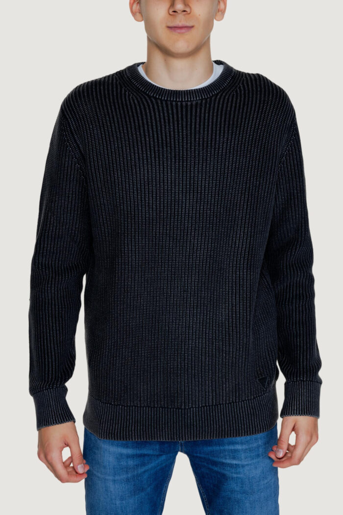 Maglione Guess DELMAR CN LS WASHED RIBBED Nero