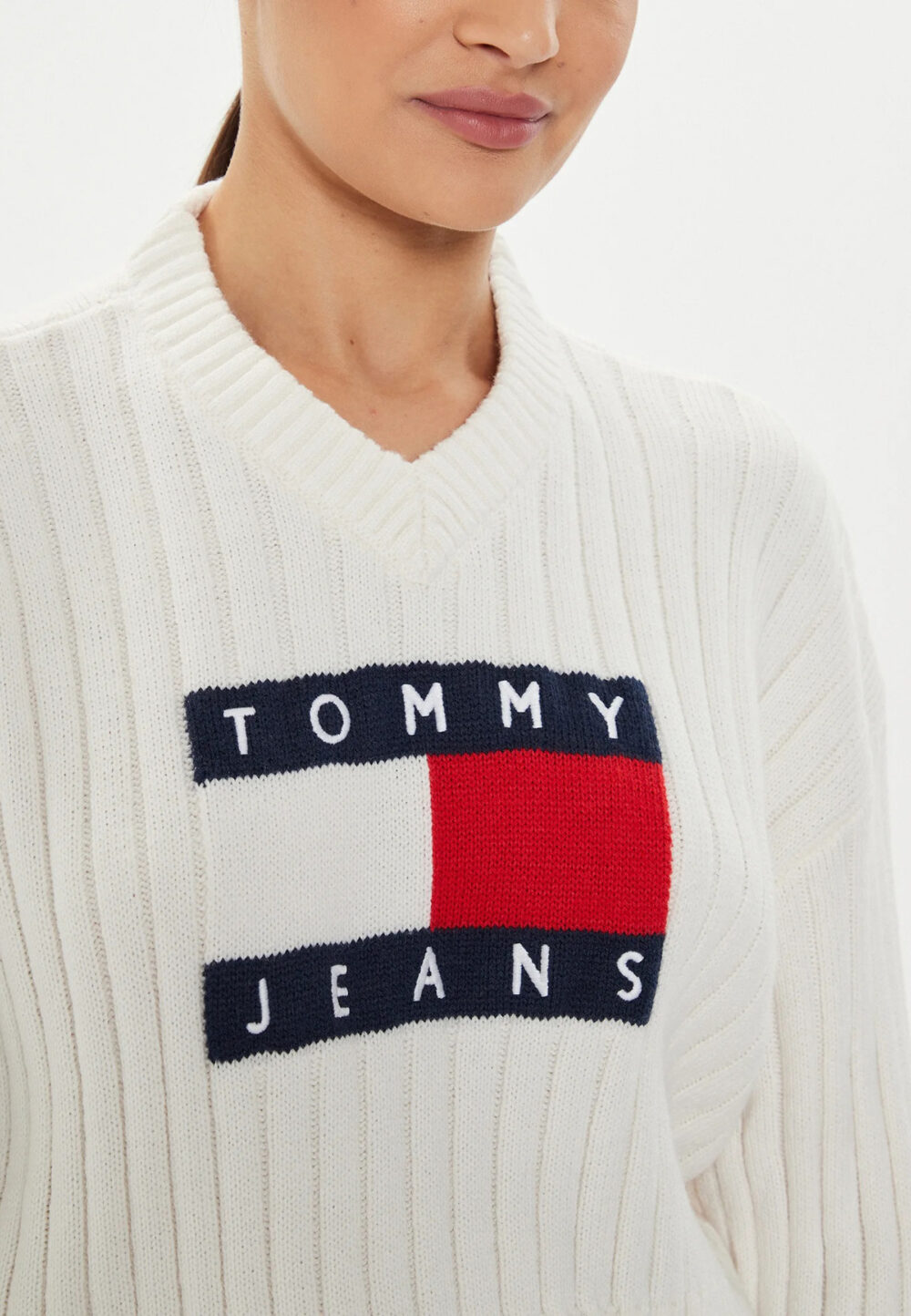 Maglione Tommy Hilfiger Jeans TJW VNCK CENTER FLAG Bianco - Foto 2