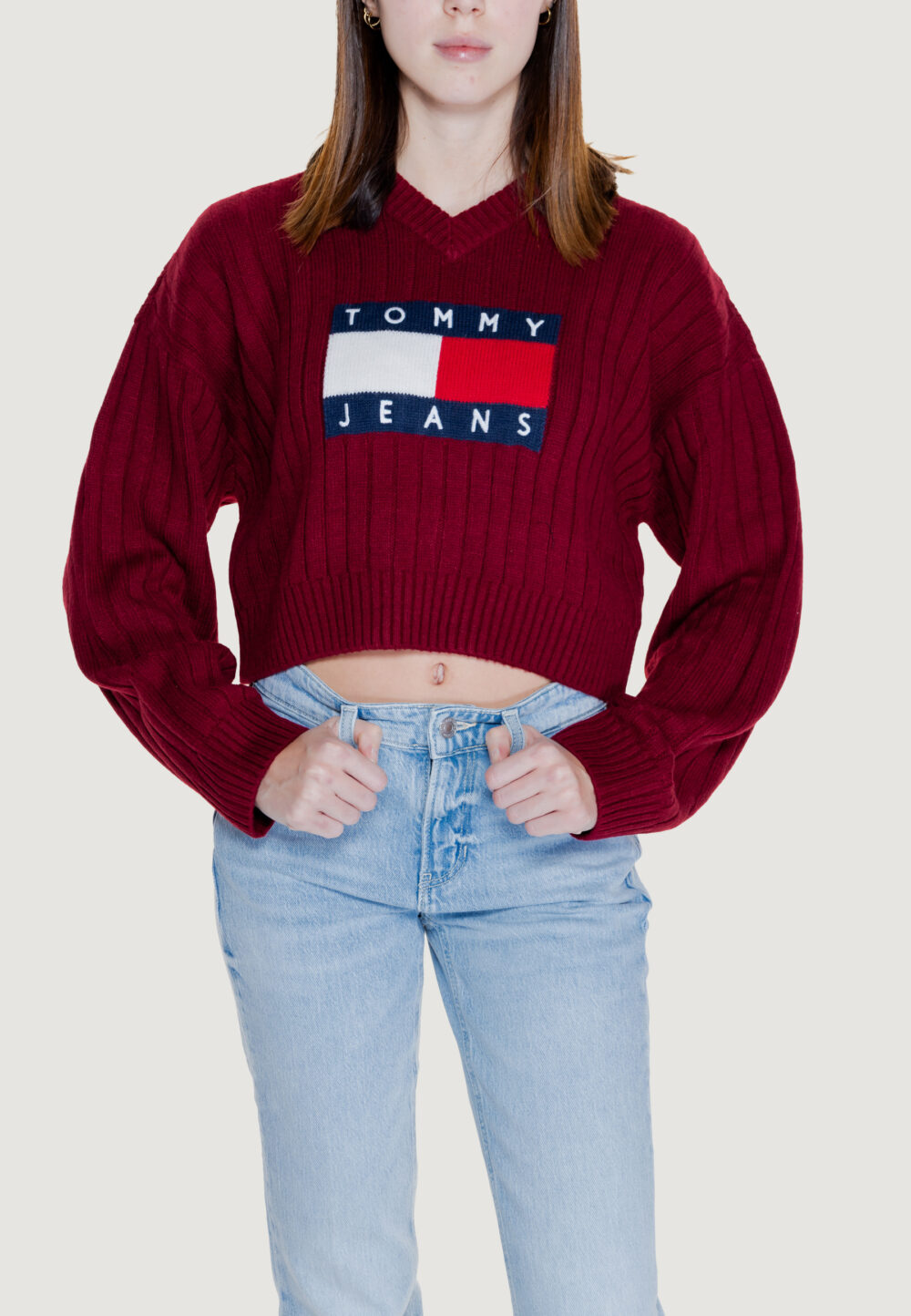 Maglione Tommy Hilfiger Jeans TJW VNCK CENTER FLAG Bordeaux - Foto 1