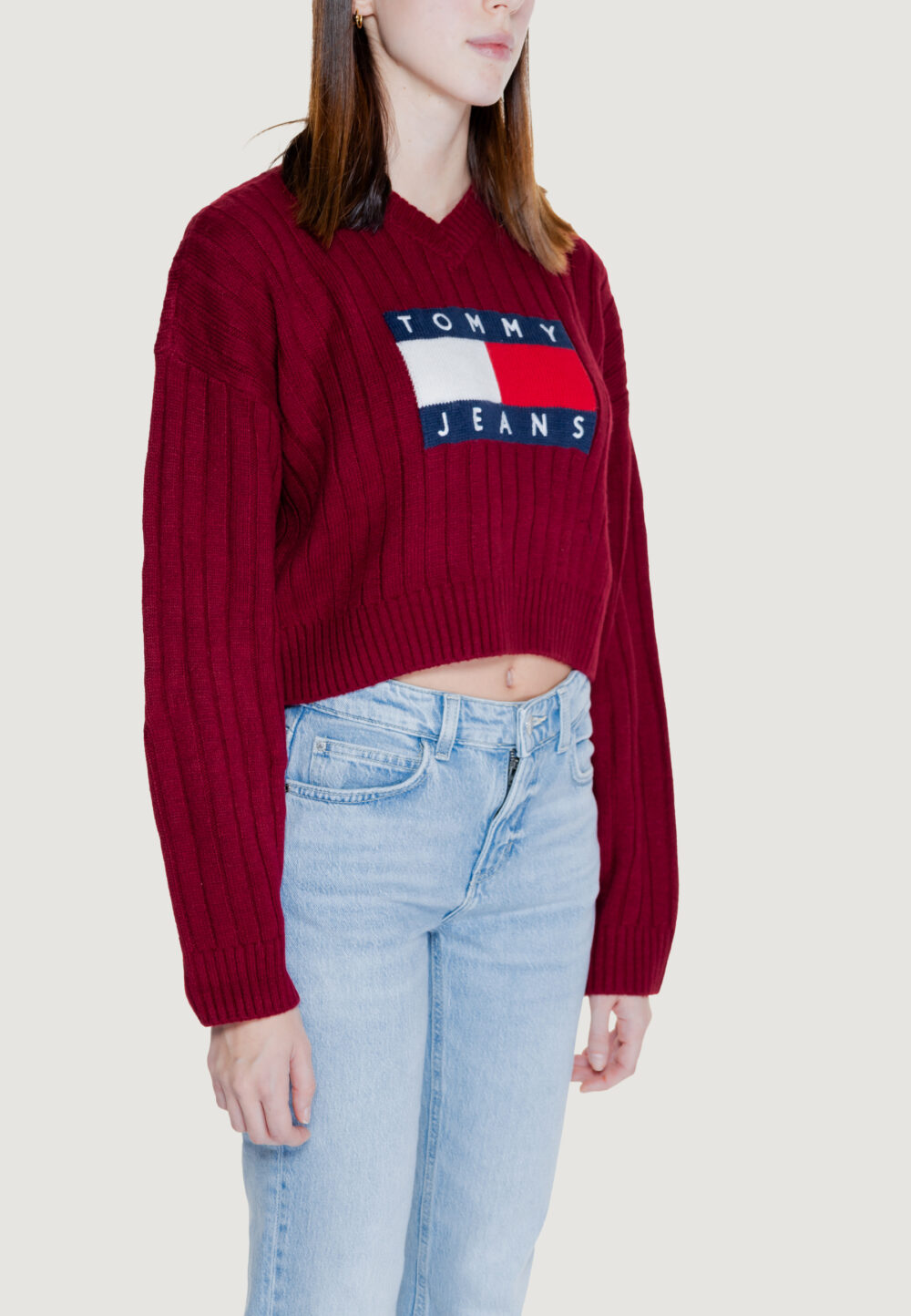 Maglione Tommy Hilfiger Jeans TJW VNCK CENTER FLAG Bordeaux - Foto 4