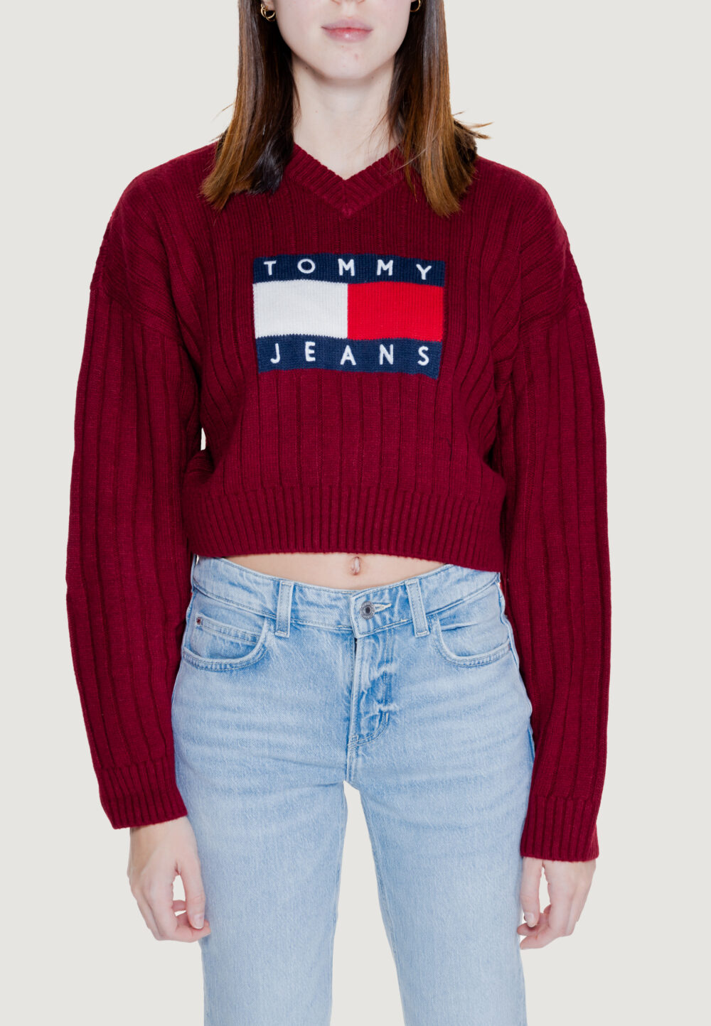 Maglione Tommy Hilfiger Jeans TJW VNCK CENTER FLAG Bordeaux - Foto 5