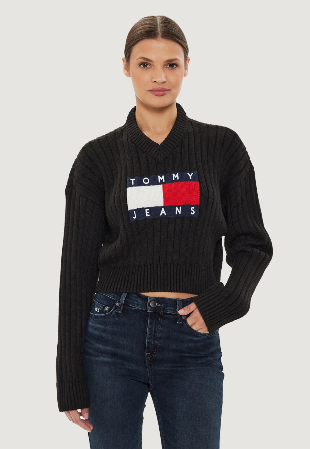 Maglione Tommy Hilfiger Jeans TJW VNCK CENTER FLAG Nero - Foto 1