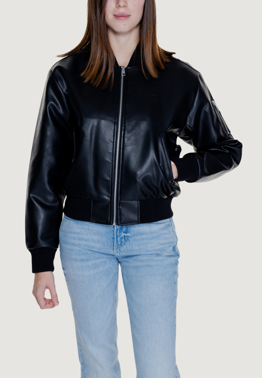 Piumino Calvin Klein Jeans FAUX LEATHER BOMBER Nero - Foto 1