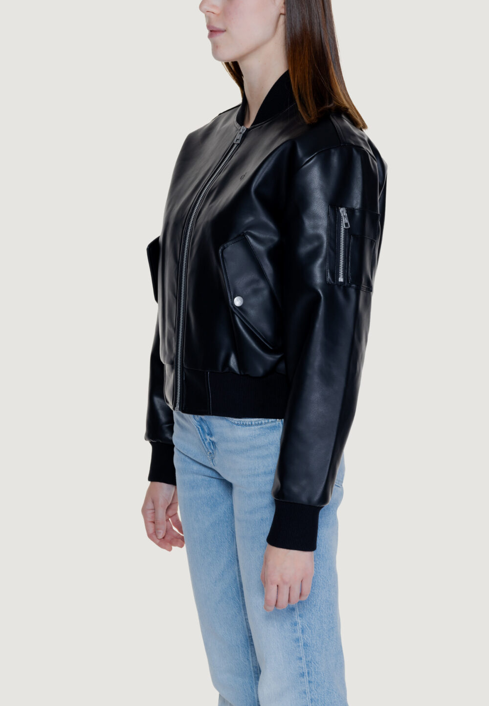 Piumino Calvin Klein Jeans FAUX LEATHER BOMBER Nero - Foto 3