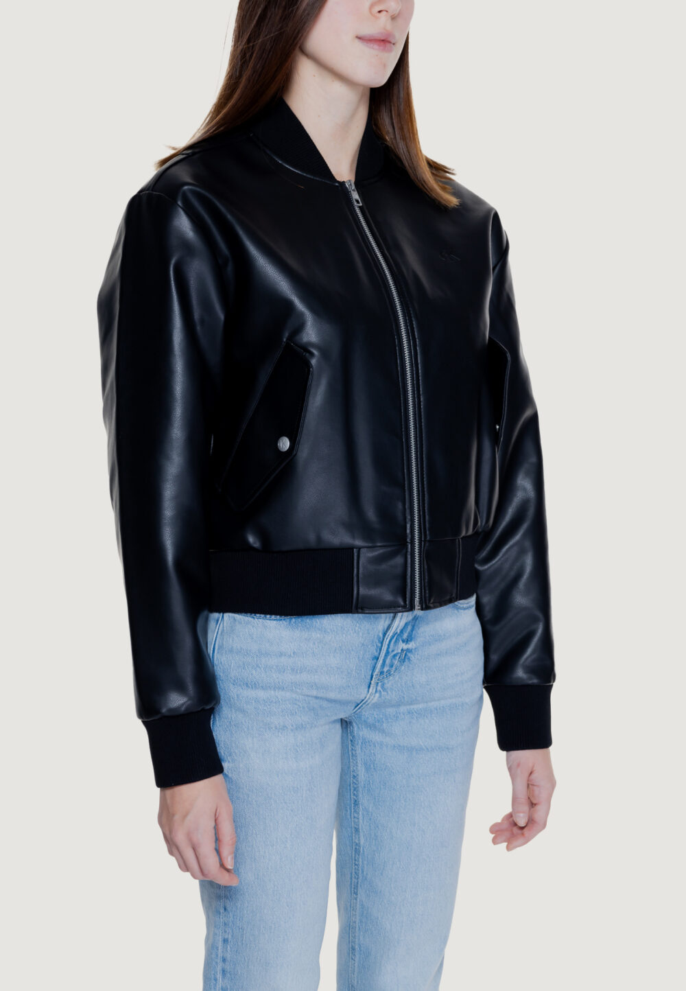 Piumino Calvin Klein Jeans FAUX LEATHER BOMBER Nero - Foto 4