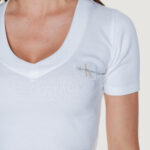 T-shirt Calvin Klein Jeans WOVEN LABEL RIB V-NECK Bianco - Foto 2