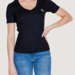 T-shirt Calvin Klein Jeans WOVEN LABEL RIB V-NECK Nero - Foto 1