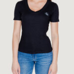 T-shirt Calvin Klein Jeans WOVEN LABEL RIB V-NECK Nero - Foto 5
