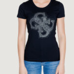 T-shirt Guess SS RN 4G LOGO TEE Nero - Foto 5