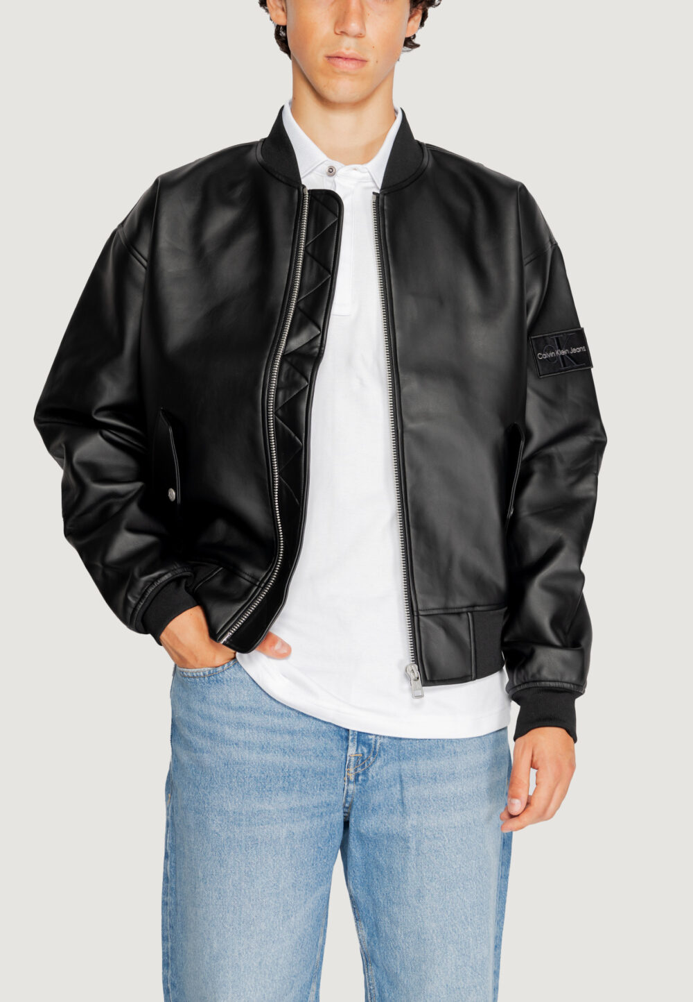 Piumino Calvin Klein Jeans FAUX LEATHER BOMBER Nero - Foto 1