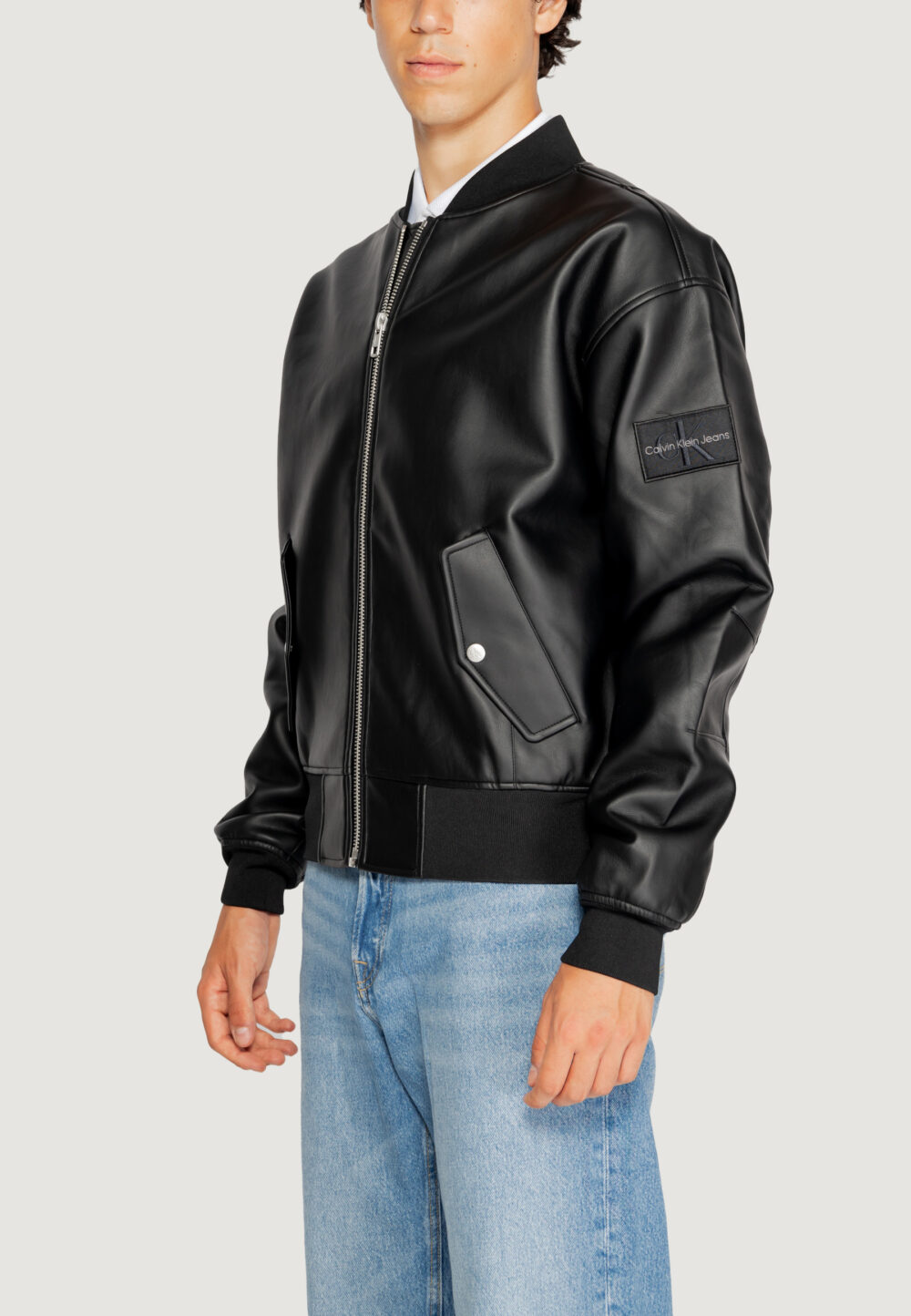 Piumino Calvin Klein Jeans FAUX LEATHER BOMBER Nero - Foto 3