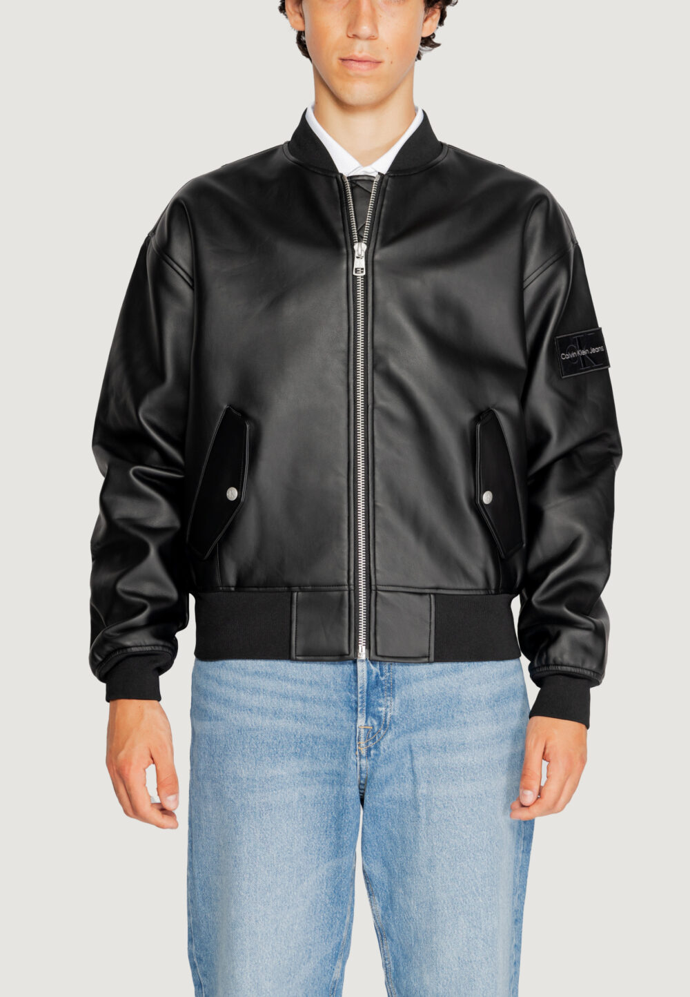 Piumino Calvin Klein Jeans FAUX LEATHER BOMBER Nero - Foto 4