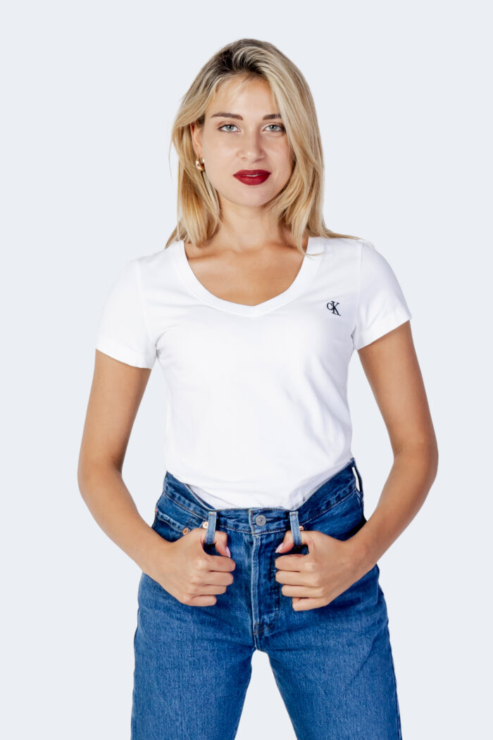 T-shirt Calvin Klein EMBROIDERY STRETCH V-NECK Bianco