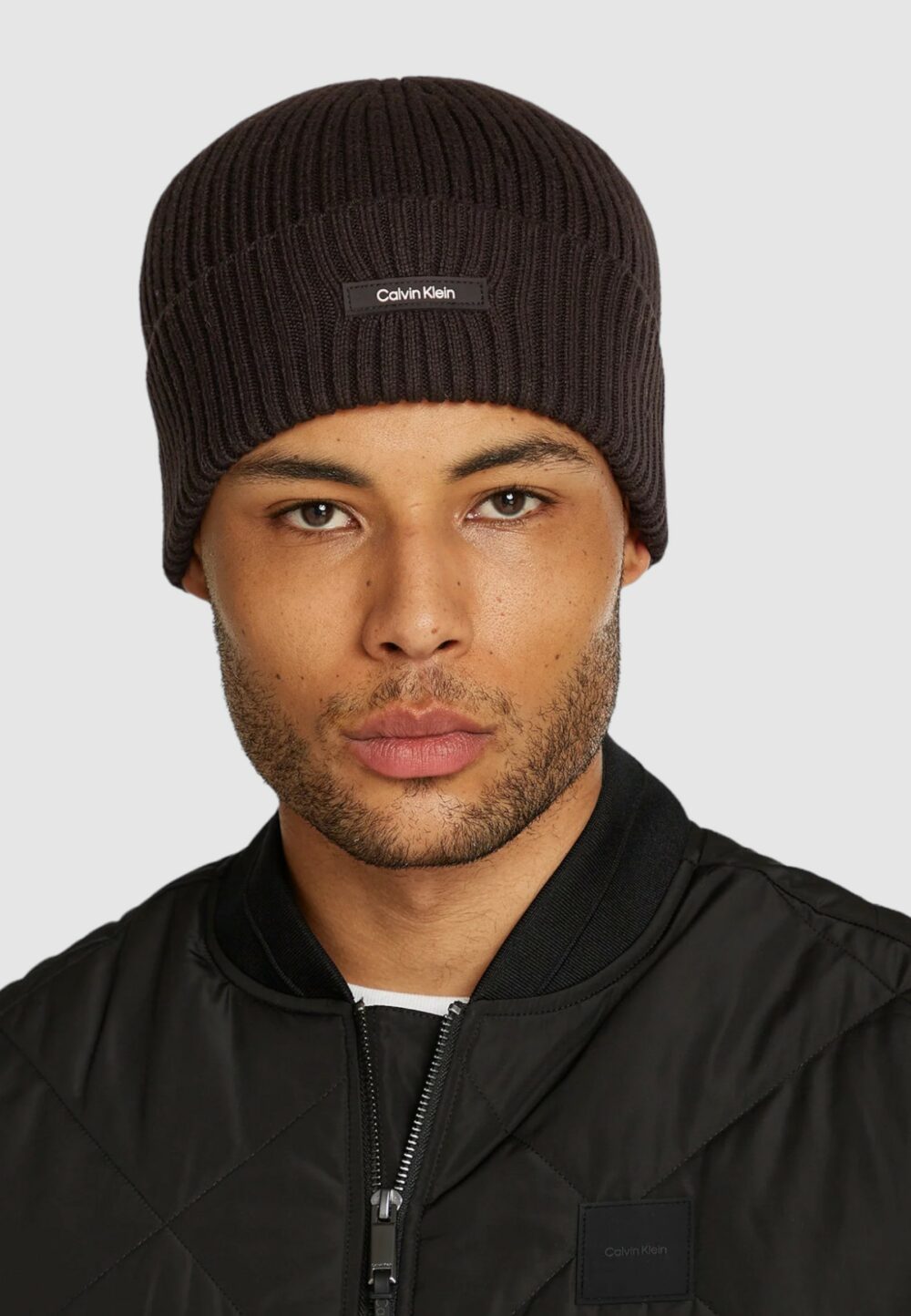 Berretto Calvin Klein CLASSIC COTTON RIB BEANIE Nero - Foto 3