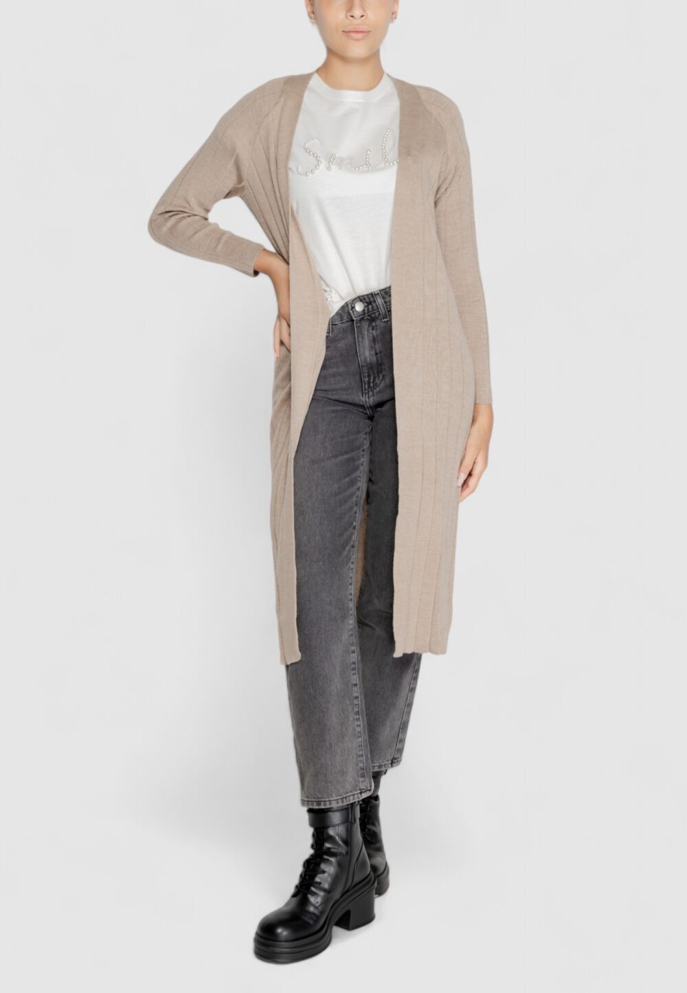 Cardigan Only ONLTESS LS LONG OPEN CARDIGAN KNT Beige - Foto 1