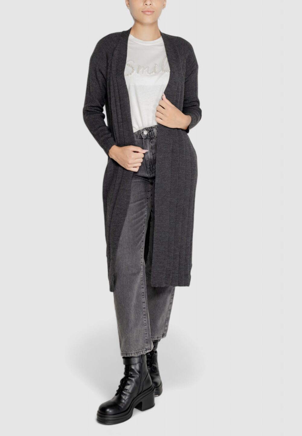 Cardigan Only ONLTESS LS LONG OPEN CARDIGAN KNT Grigio Scuro - Foto 1