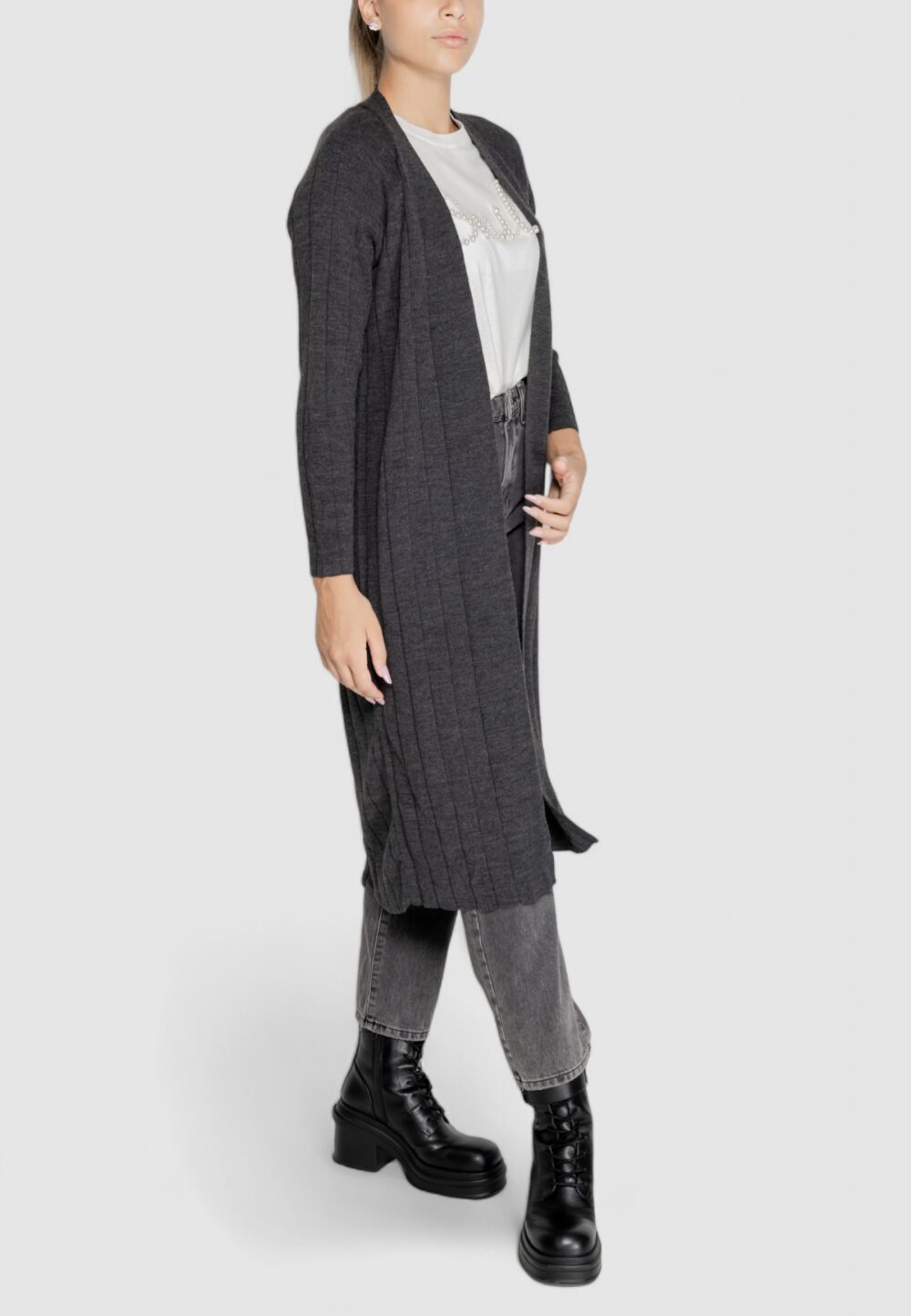 Cardigan Only ONLTESS LS LONG OPEN CARDIGAN KNT Grigio Scuro - Foto 4