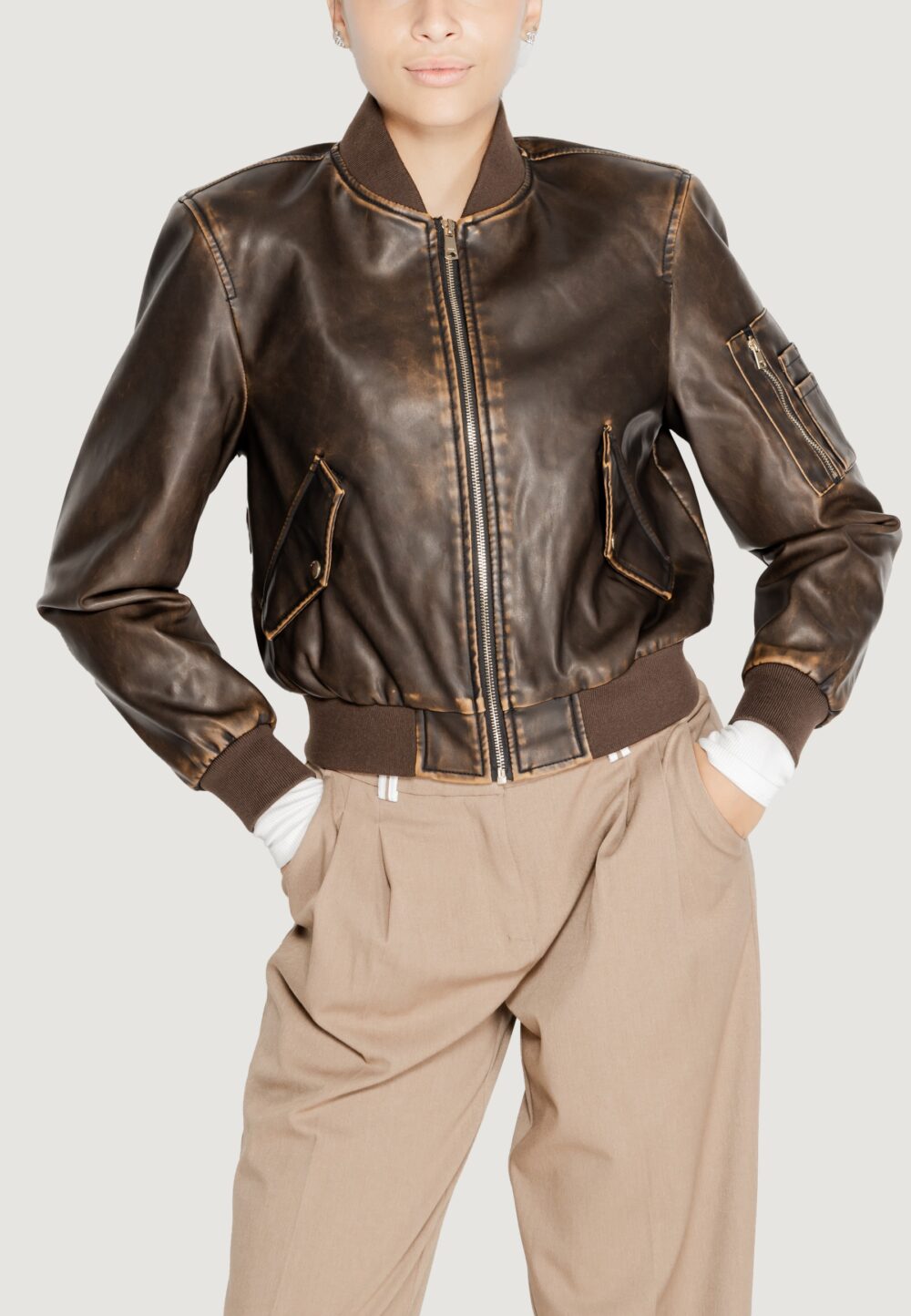 Giacchetto Only Onlhalli Faux Leather Bomber Cc Otw Marrone - Foto 1