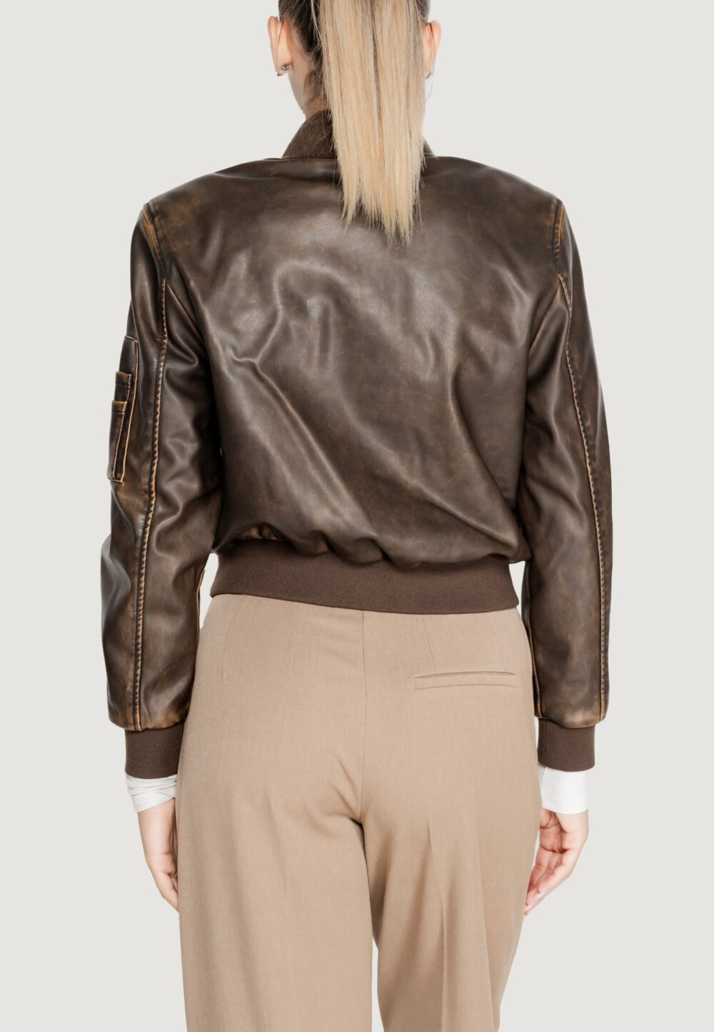 Giacchetto Only Onlhalli Faux Leather Bomber Cc Otw Marrone - Foto 3