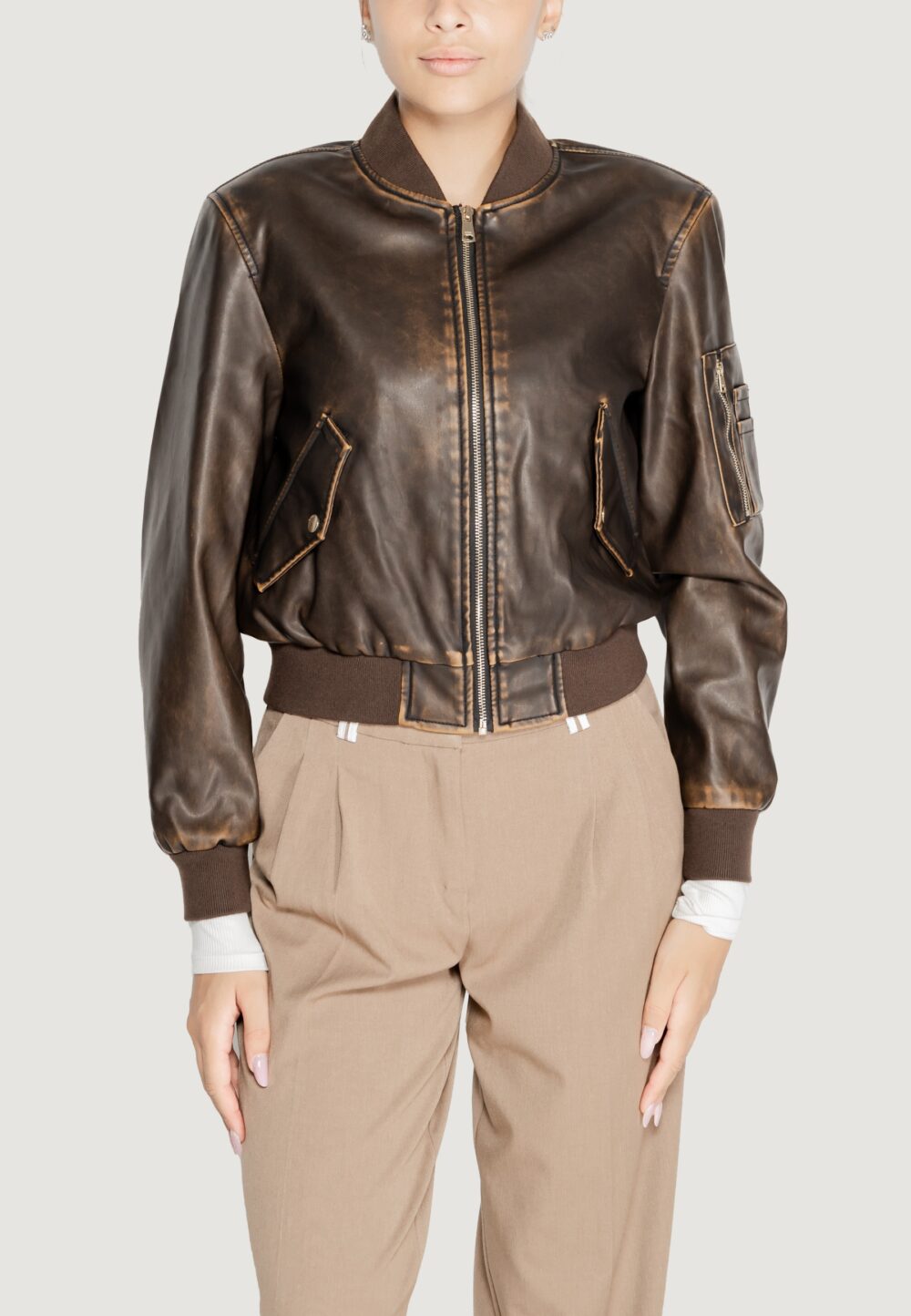 Giacchetto Only Onlhalli Faux Leather Bomber Cc Otw Marrone - Foto 5