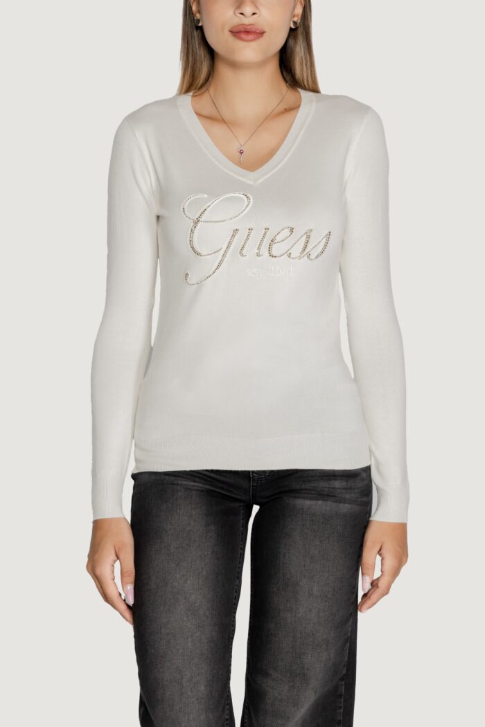 Maglia Guess MEGAN LOGO VN LS Bianco