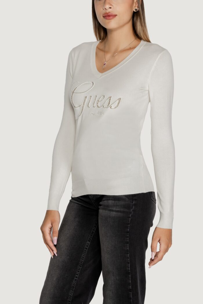 Maglia Guess MEGAN LOGO VN LS Bianco