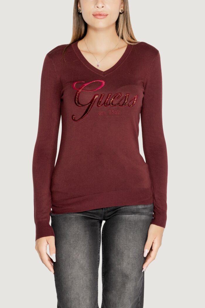 Maglia Guess MEGAN LOGO VN LS Bordeaux