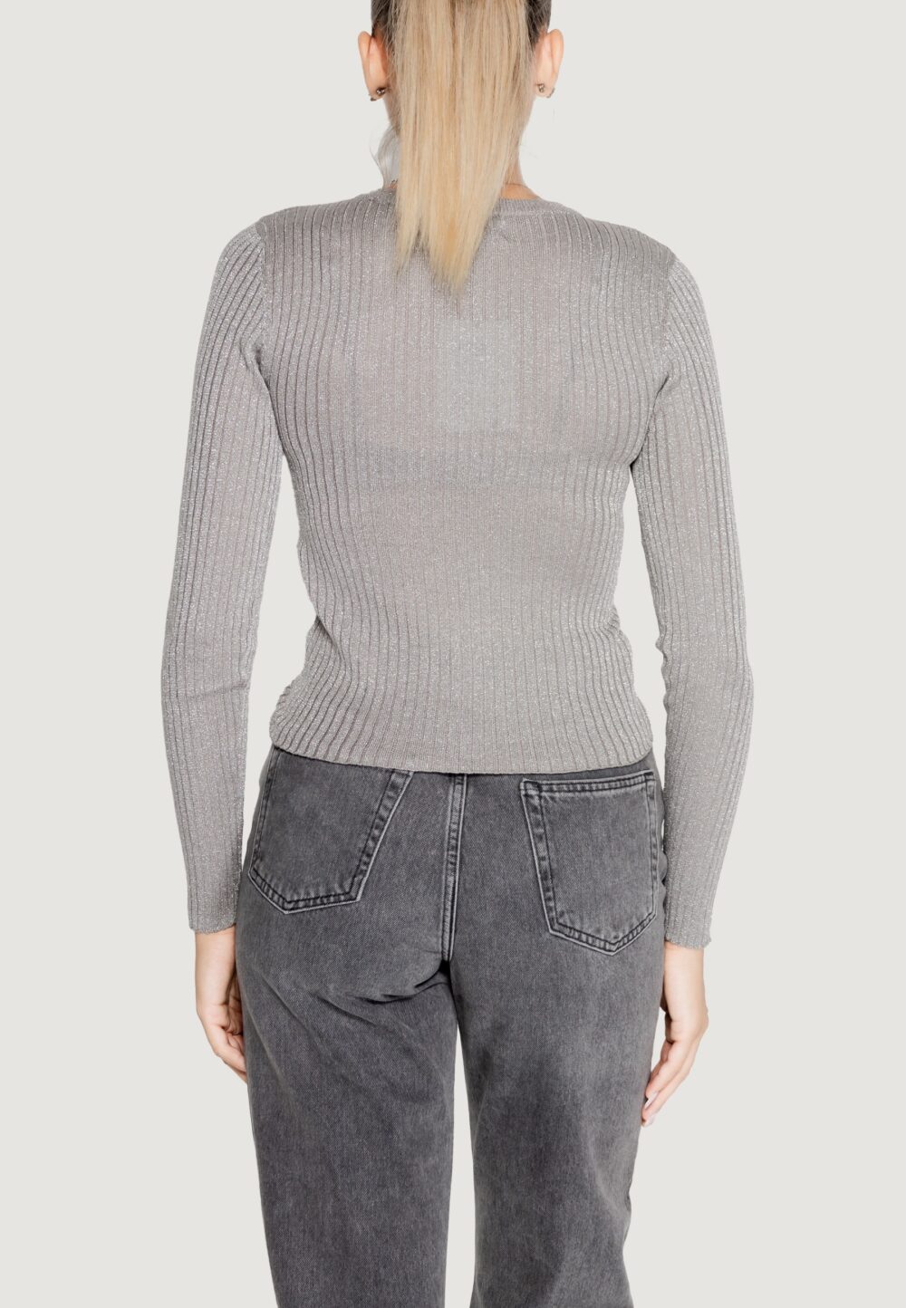 Maglia Jacqueline de Yong JDYPLUM LUREX L/S O-NECK PULLOVER KNT Grigio - Foto 5