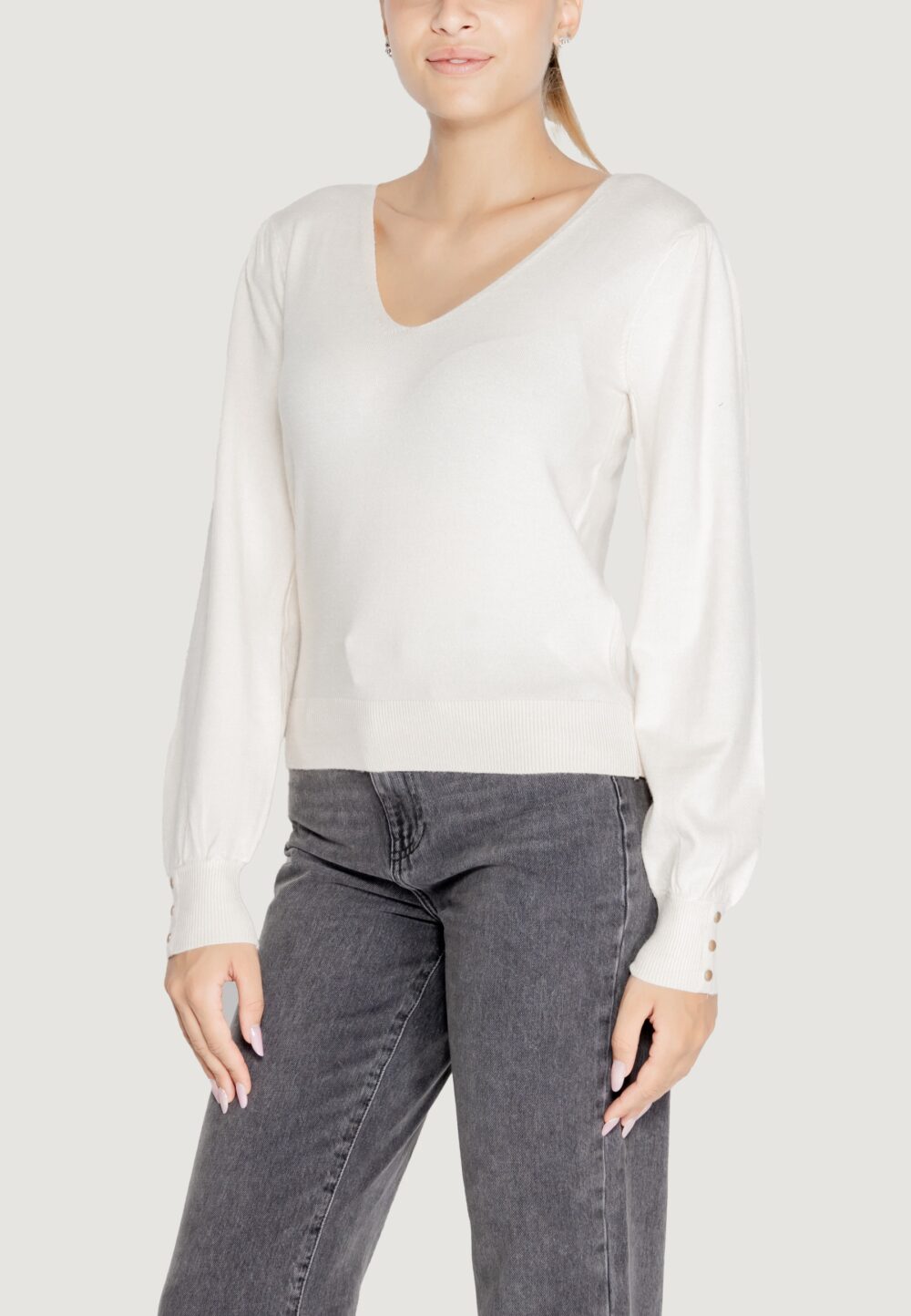 Maglia Vero Moda VMHOLLYKARIS LS V-NECK PULLOVER BOO Crema - Foto 3