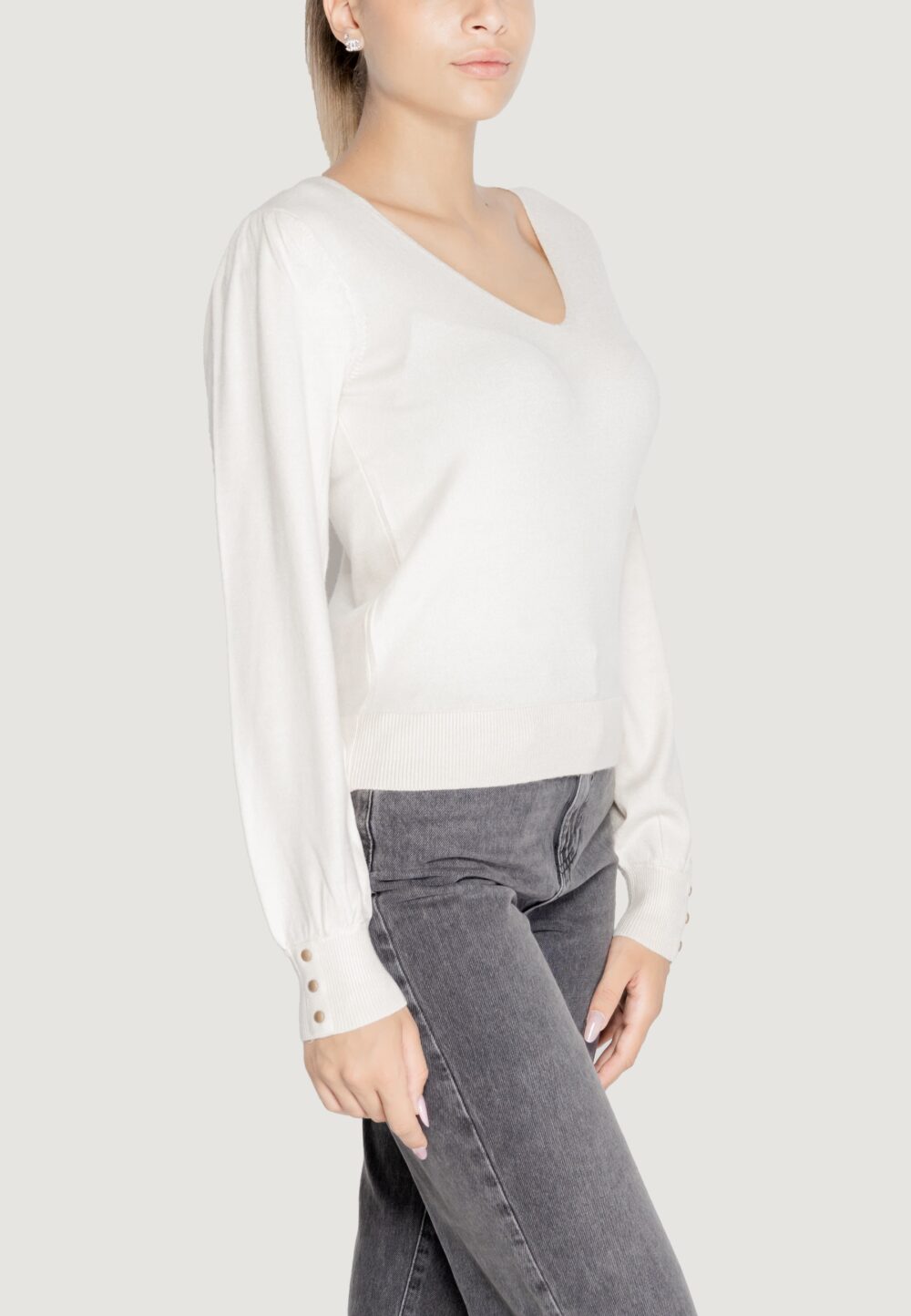 Maglia Vero Moda VMHOLLYKARIS LS V-NECK PULLOVER BOO Crema - Foto 5