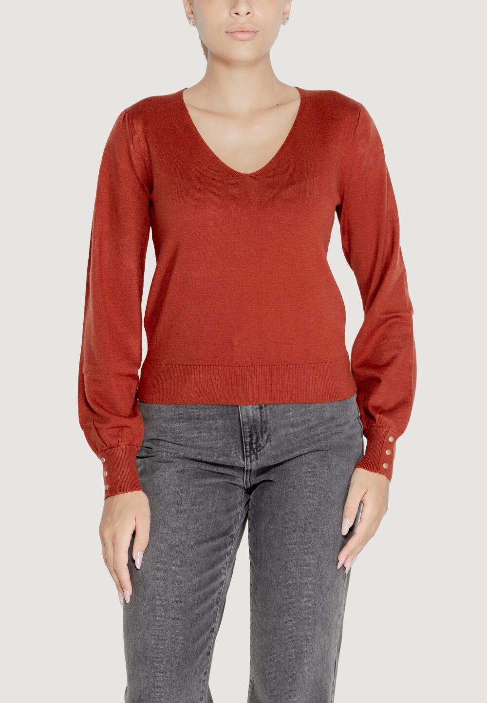 Maglia Vero Moda VMHOLLYKARIS LS V-NECK PULLOVER BOO Ruggine - Foto 2