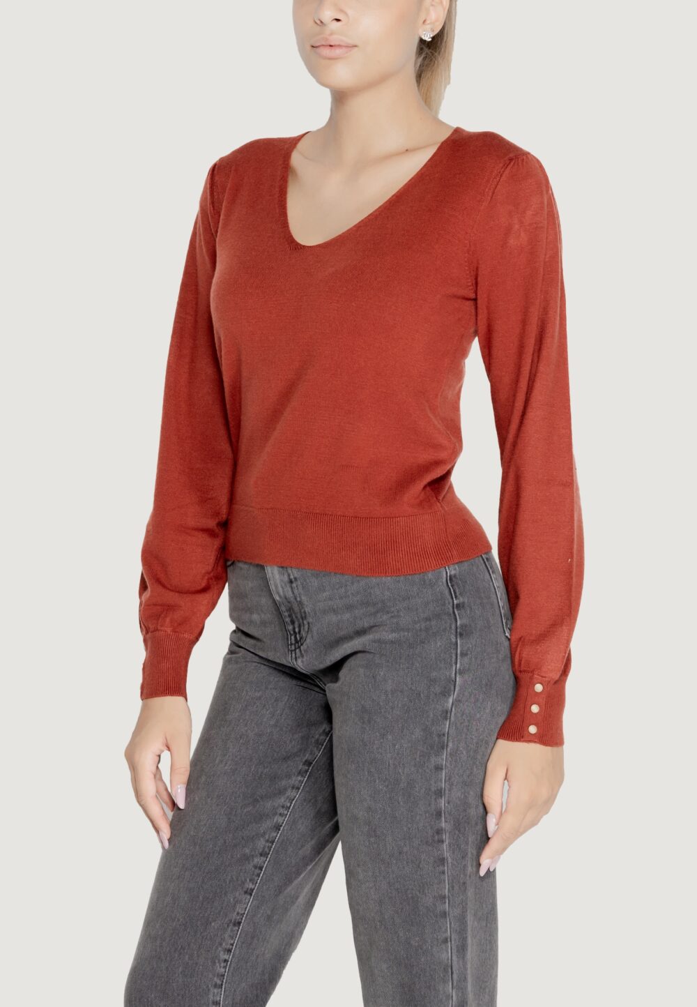 Maglia Vero Moda VMHOLLYKARIS LS V-NECK PULLOVER BOO Ruggine - Foto 3