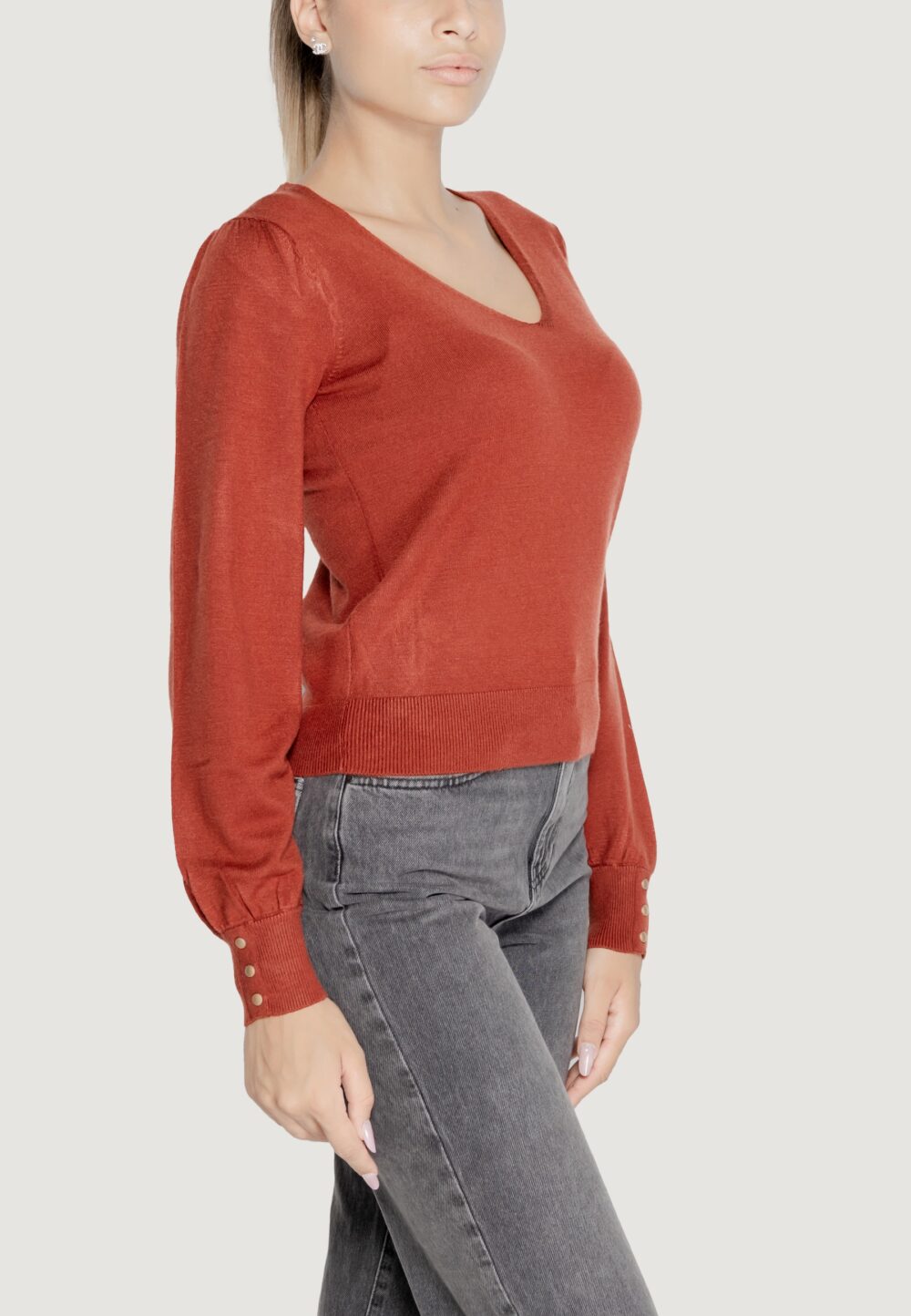 Maglia Vero Moda VMHOLLYKARIS LS V-NECK PULLOVER BOO Ruggine - Foto 5