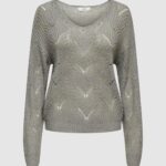 Maglione Jacqueline de Yong JDYBADUT L/S V-NECK STRUC GLITT PULL KNT Grigio - Foto 1