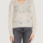 Maglione Jacqueline de Yong JDYBADUT L/S V-NECK STRUC GLITT PULL KNT Panna - Foto 3