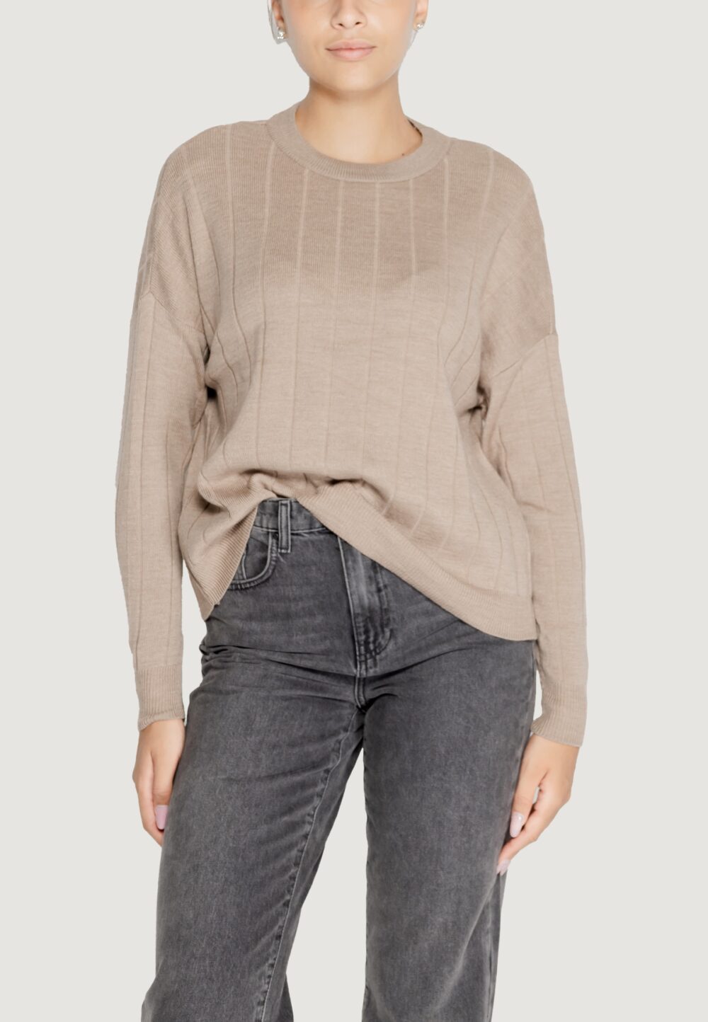 Maglione Only ONLTESS LS O-NECK KNT Beige - Foto 1