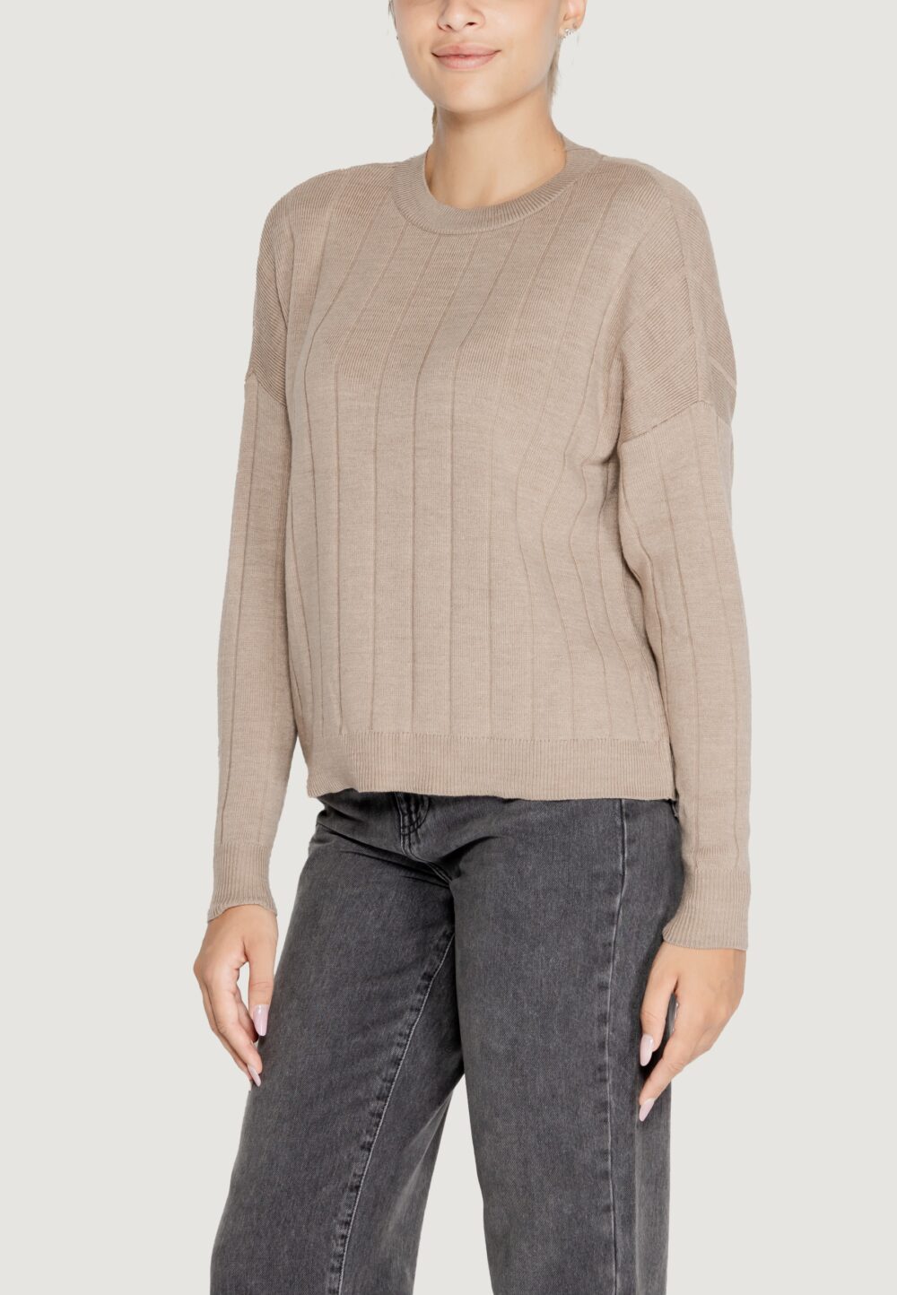 Maglione Only ONLTESS LS O-NECK KNT Beige - Foto 2