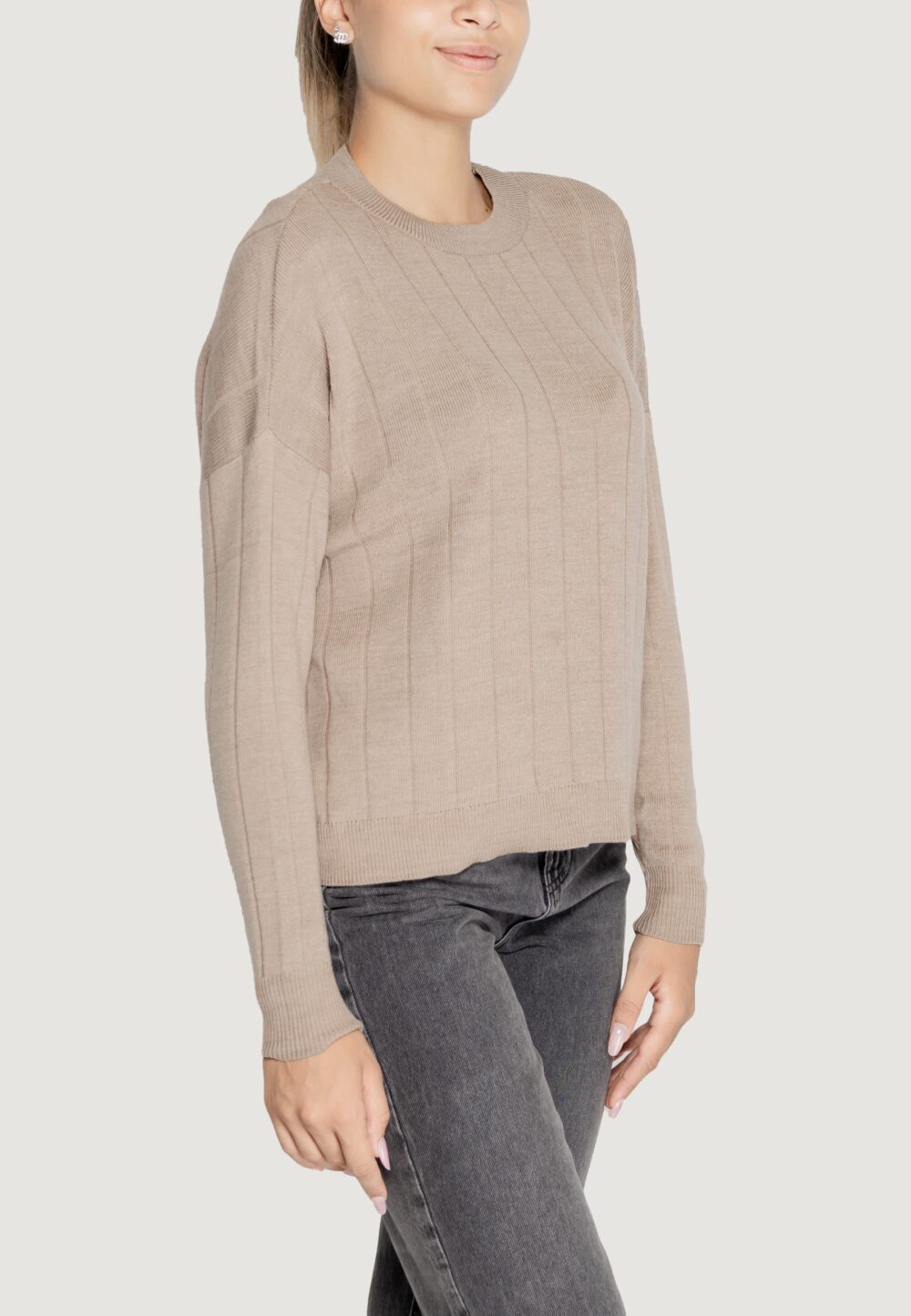 Maglione Only ONLTESS LS O-NECK KNT Beige - Foto 4